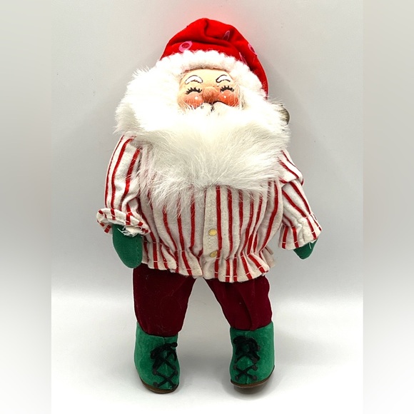 Santa Claus Soft Fabric Christmas Ornament Red White Stripes Jacket 8.5 in - Picture 1 of 7